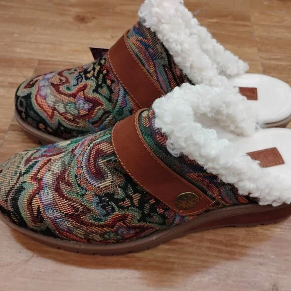 Muk Luks Tapestry Cognac Floral Mules - Picture 1 of 5